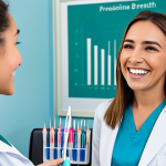 **

"A friendly and approachable female dentist in a modern, clean clinic setting, fully clothed in professional attire, demonstrating the proper use of interdental brushes and dental floss to a smiling patient. Background includes dental tools and educational charts. Safe for work, appropriate content, fully clothed, modest clothing, professional, perfect anatomy, natural proportions, family-friendly."

**