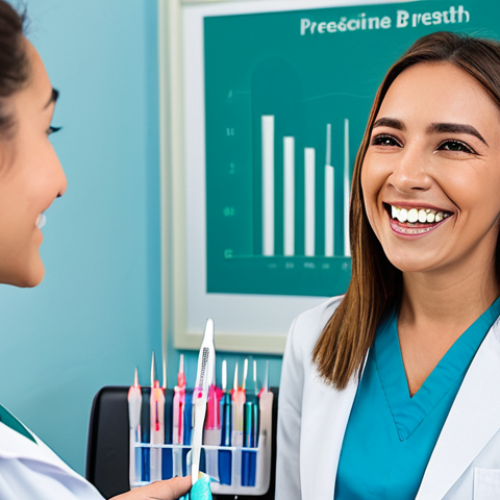 **

"A friendly and approachable female dentist in a modern, clean clinic setting, fully clothed in professional attire, demonstrating the proper use of interdental brushes and dental floss to a smiling patient. Background includes dental tools and educational charts. Safe for work, appropriate content, fully clothed, modest clothing, professional, perfect anatomy, natural proportions, family-friendly."

**