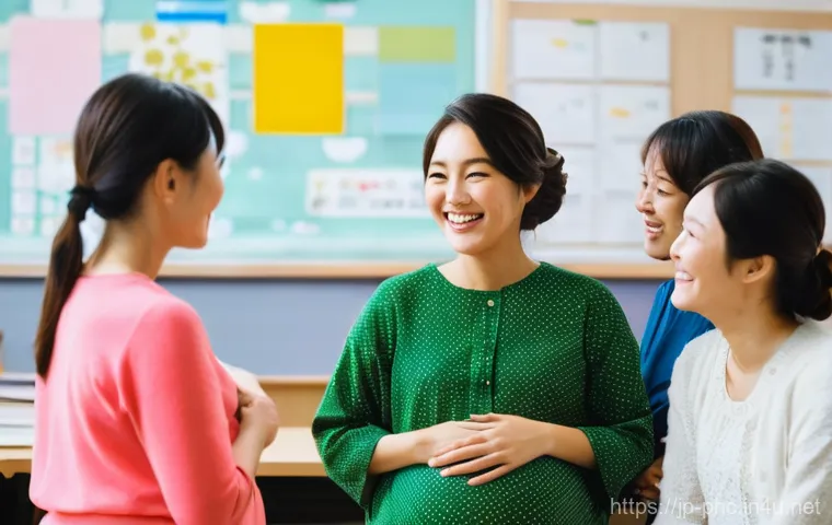 보건소에서의 산모교실 후기 - **Prompt 1: Pre-Mama Support Group**
    "A group of diverse Japanese expectant mothers, all dressed...