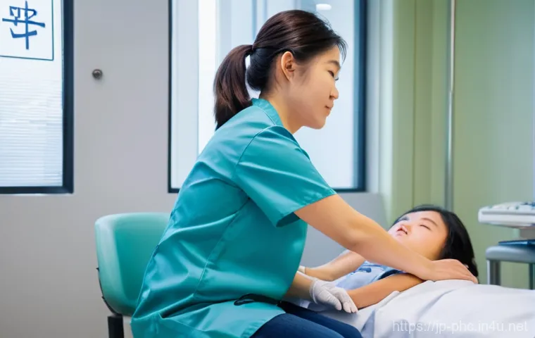 보건소에서 제공하는 자궁경부암 예방접종 - **Prompt:** A bright and welcoming Japanese public health center. A friendly, smiling female public ...