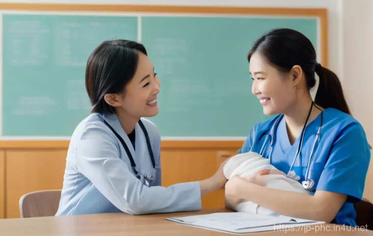 보건소 건강 상담 서비스 - **Prompt: Supportive Parenting Consultation at a Public Health Center**
    "A heartwarming scene in...