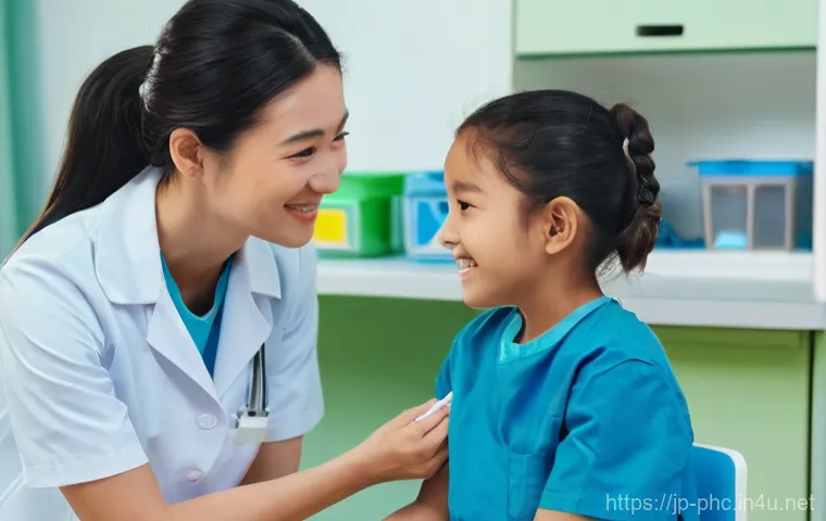 보건소에서 제공하는 무료 예방접종 - **Image Prompt 1: Young Child Vaccination**
    A warm, brightly lit pediatric clinic waiting room. ...