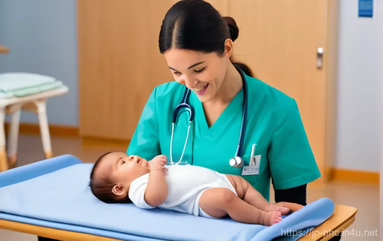 보건소에서 가능한 소아 진료 - **Prompt:** A heartwarming and professional scene inside a brightly lit public health center. A kind...