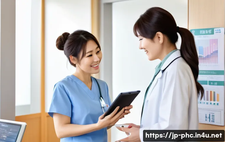 보건소에서의 비만 진단 비용 - A bright, modern Japanese public health center interior featuring a friendly female public health nu...