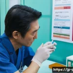 보건소 결핵 검사 방법 - A detailed medical scene at a Japanese public health center showing a healthcare professional admini...