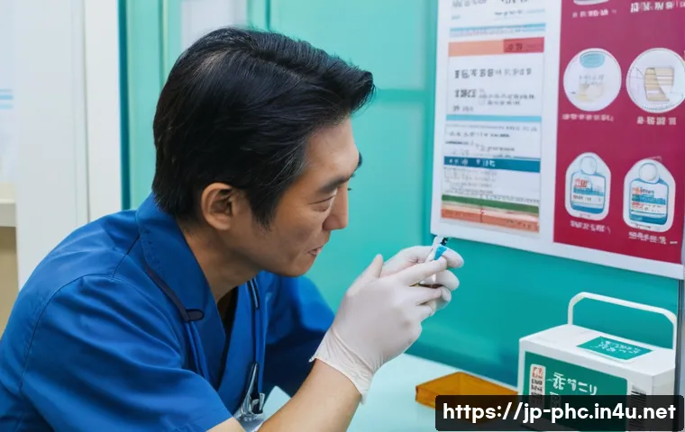 보건소 결핵 검사 방법 - A detailed medical scene at a Japanese public health center showing a healthcare professional admini...