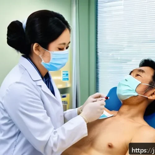 보건소에서의 간 건강 진단 비용 - A modern Japanese public health center interior during a liver function blood test, featuring a calm...