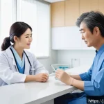 보건소 예방접종 일정 - A modern Japanese family at a bright, clean clinic reception area preparing for vaccinations in