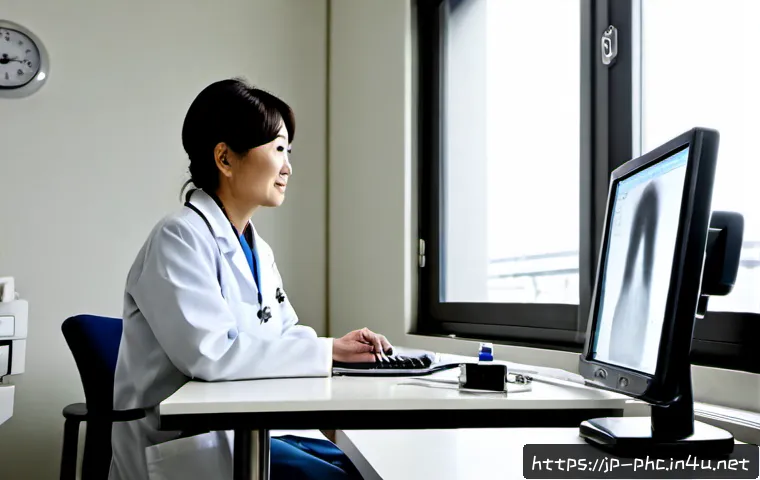보건소에서의 폐암 검진 - Photorealistic public health clinic lung cancer screening consultation in Japan, a calm middle-aged ...